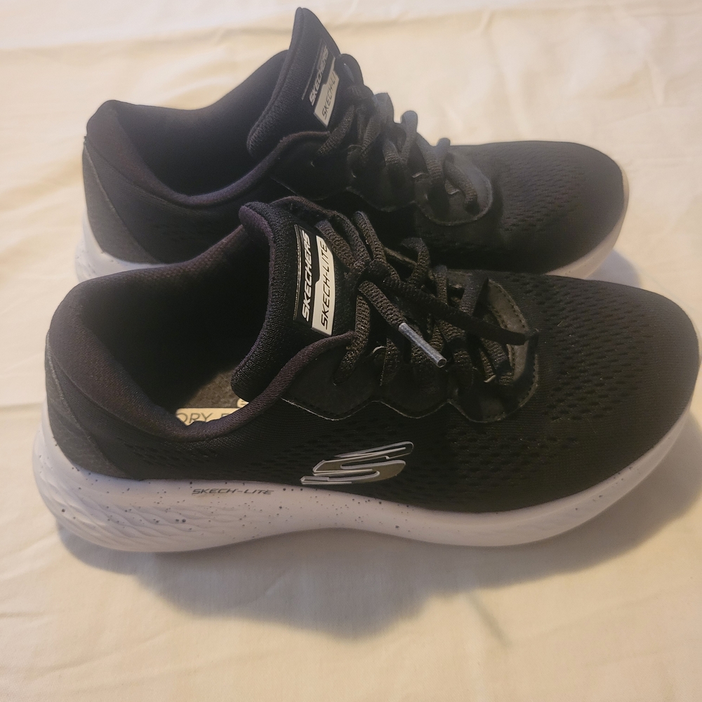 Skechers Black Mesh Sneakers with White Soles